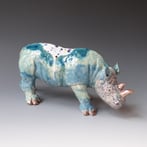 241106 Rhino Ceramic Glaze Gold, H.12x27x11cm Terra Delft 2
