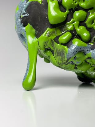 Plastic Disease I, 2022, Bone China, Glaze, Black Clay, 10 X 12 X 7 Cm, Photo by Alicia Cox 1.2