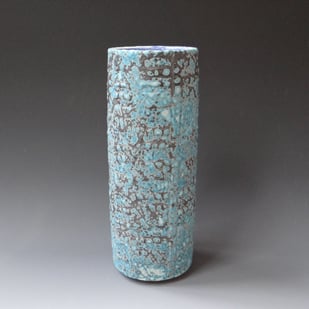 P B2510 Blue Grey Cylinder With Mettled Pattern, 2025, H.28xd.11cm., Stoneware, Terra Delft2