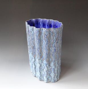 P B2501 Dark Blue Wavy Vessel, 2025, H.27x22x15cm., Stoneware, Terra Delft2