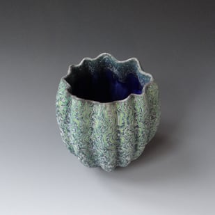 P B2508 Grey Green Medium Wavy Vessel, 2025, H.19x15x11cm., Stoneware, Terra Delft2