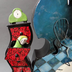 R E2505 Hidden Secrets   Viola Clock, H.57x35x13cm., Hand Decorated Glazed Earthenware, Terra Delft4