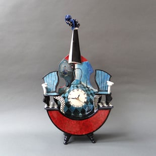 R E2502 Ghost in the Machine   Viola Clock, H.57x34x11cm., Hand Decorated Glazed Earthenware, Terra Delft1 