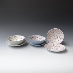 3 Fruittestjes, 2dl.ingelegd Porselein, H.6,5xd.17xd.14cm