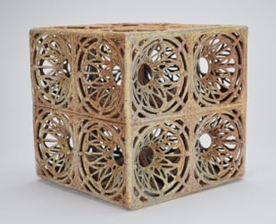 2603 Eliza Au Lattice Cube, Soda Fired, 01