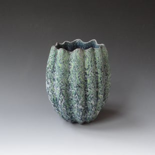 P B2508 Grey Green Medium Wavy Vessel, 2025, H.19x15x11cm., Stoneware, Terra Delft1