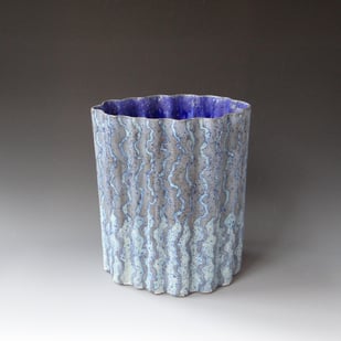 P B2501 Dark Blue Wavy Vessel, 2025, H.27x22x15cm., Stoneware, Terra Delft1