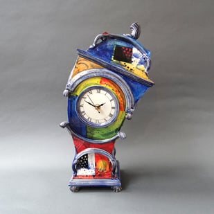 R E2503 Autumn Storm   Leaning Clock, H.46x24x19,5cm., Hand Decorated Glazed Earthenware, Terra Delft1