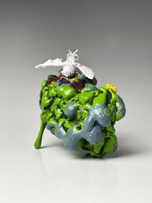 Plastic Disease I, 2022, Bone China, Glaze, Black Clay, 10 X 12 X 7 Cm, Photo by Alicia Cox 1.1
