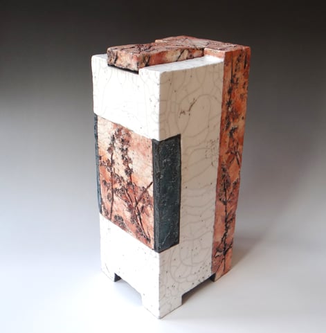 25 D3 Vlinderstruik Doos, H.39,5x18x16cm, Raku Keramiek Glas 3 Terra Delft