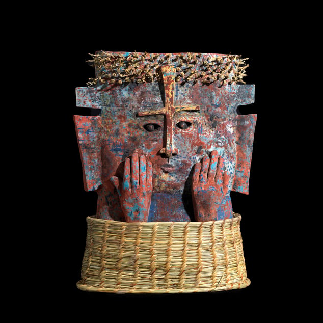 Illapu,dios Del Trueno,ceramica ,multiiquema a Lena ,tejido De Nachi,54x41x15cm